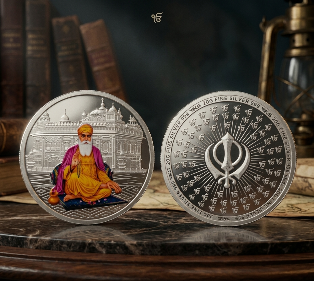 GURU NANAK DEV JI 20GM COLOURED COIN WITH PREMIUM BOX AND CAPSULE PACKAGING