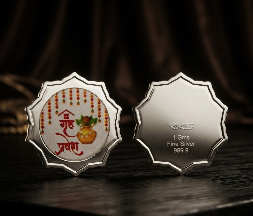 GRIHA PRAVESH 1GM COLOURED COIN WITH PREMIUM BOX AND CAPSULE PACKAGING