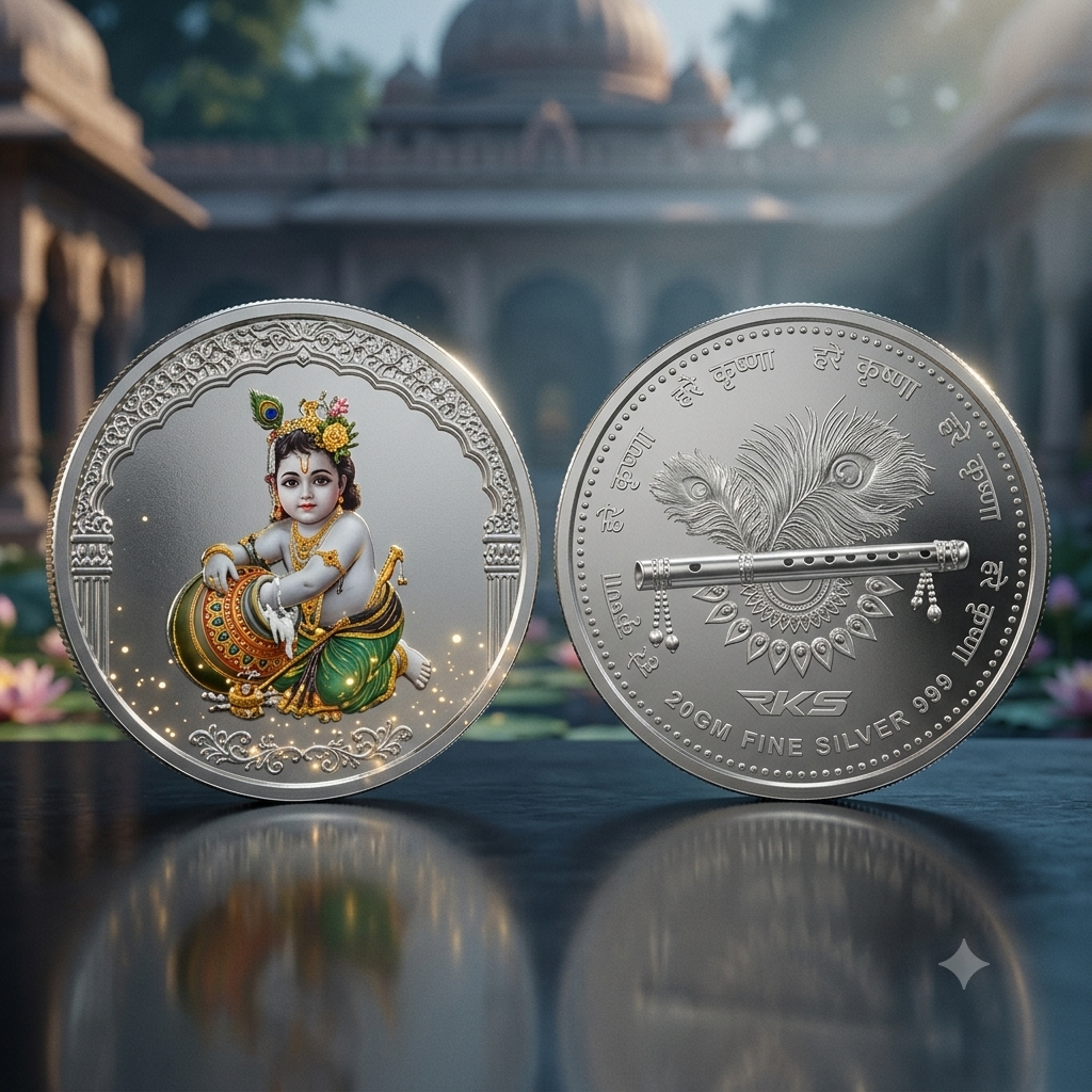LADDO GOPAL 20GM COLOURED COIN WITH PREMIUM BOX AND CAPSULE PACKAGING