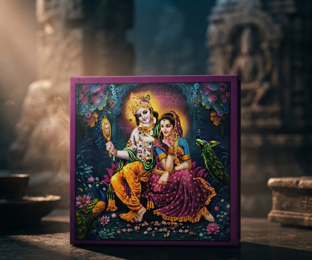 RADHA KRISHAN 1GM COLOURED COIN WITH PREMIUM BOX AND CAPSULE PACKAGING