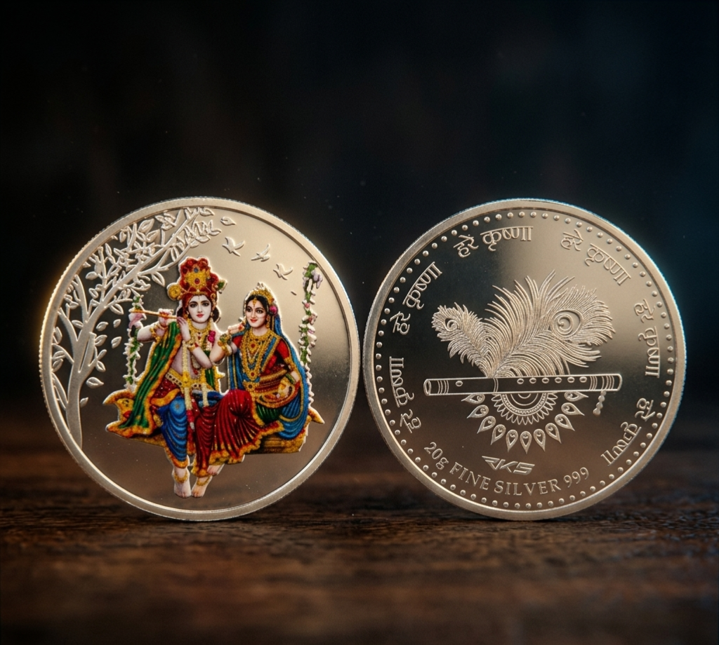 RADHA KRISHAN 20 GM COLOURED COIN WITH PREMIUM BOX AND CAPSULE PACKAGING