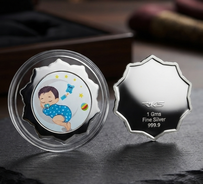 BABY BOY 1GM COLOURED COIN WITH PREMIUM BOX AND CAPSULE PACKAGING