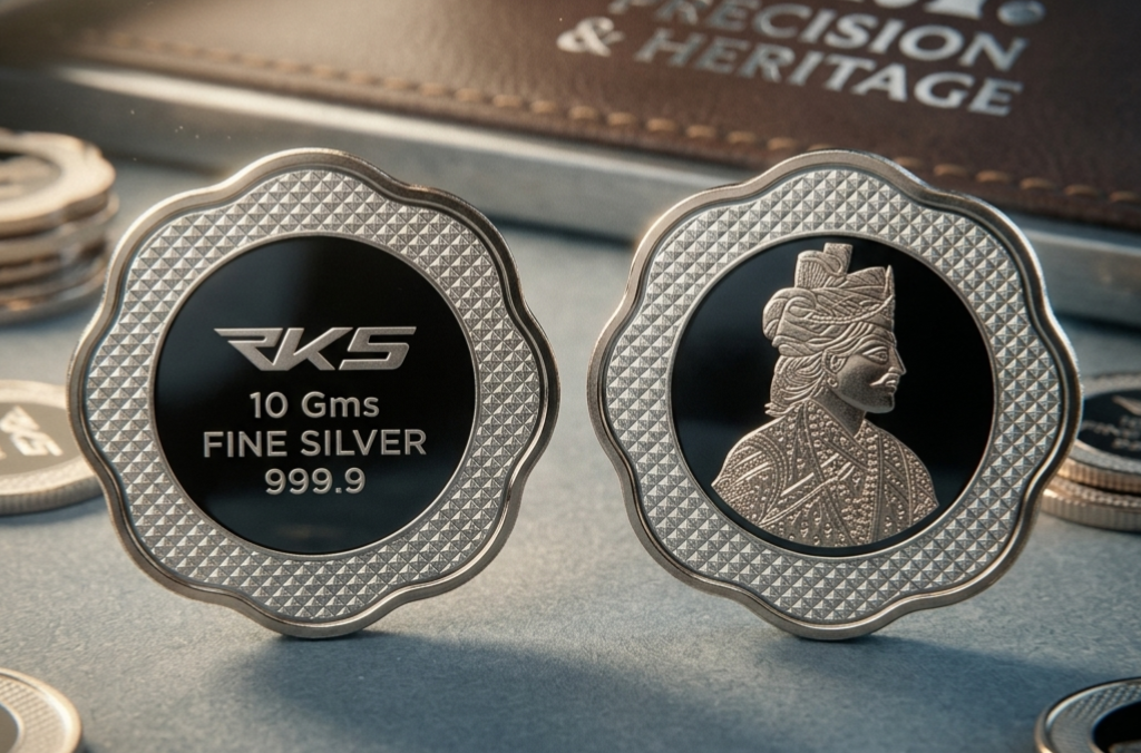 FLOWER SHAPE 10 GM PLAIN RAJA COIN WITH PREMIUM BOX AND CAPSULE PACKAGING