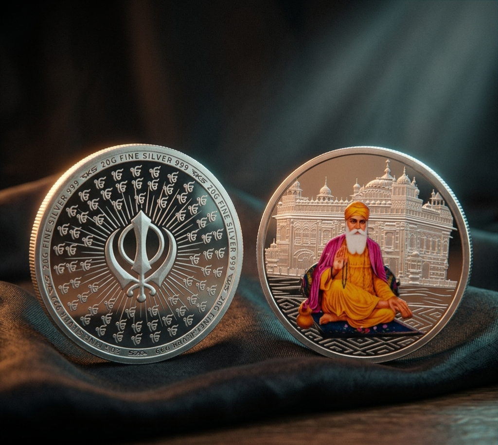 GURU NANAK DEV JI 20GM COLOURED COIN WITH PREMIUM BOX AND CAPSULE PACKAGING
