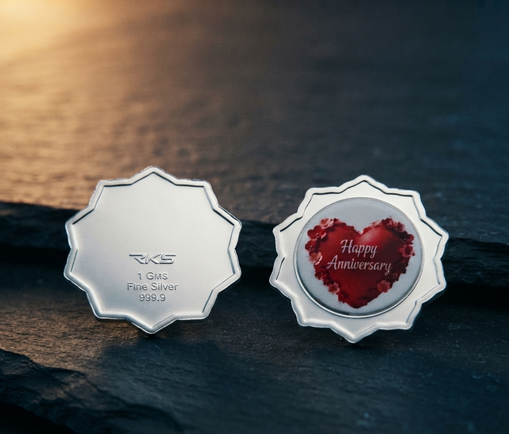 HAPPY ANNIVERSARY 1 GM COLOURED COIN WITH PREMIUM BOX AND CAPSULE PACKAGING