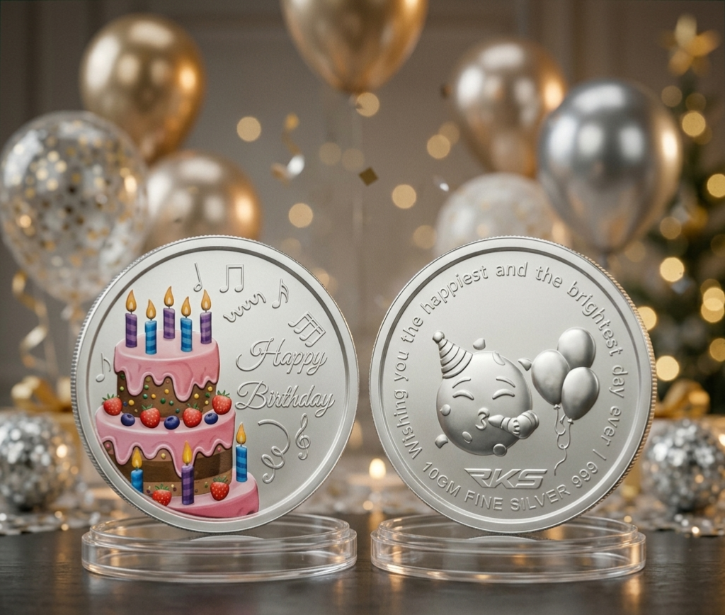 HAPPY BIRTHDAY 10GM COLOURED COIN WITH PREMIUM BOX AND CAPSULE PACKAGING