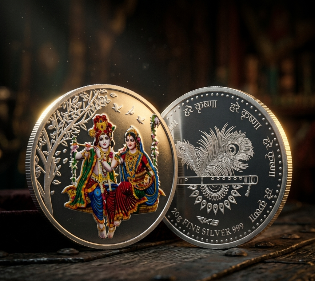 RADHA KRISHAN 20 GM COLOURED COIN WITH PREMIUM BOX AND CAPSULE PACKAGING