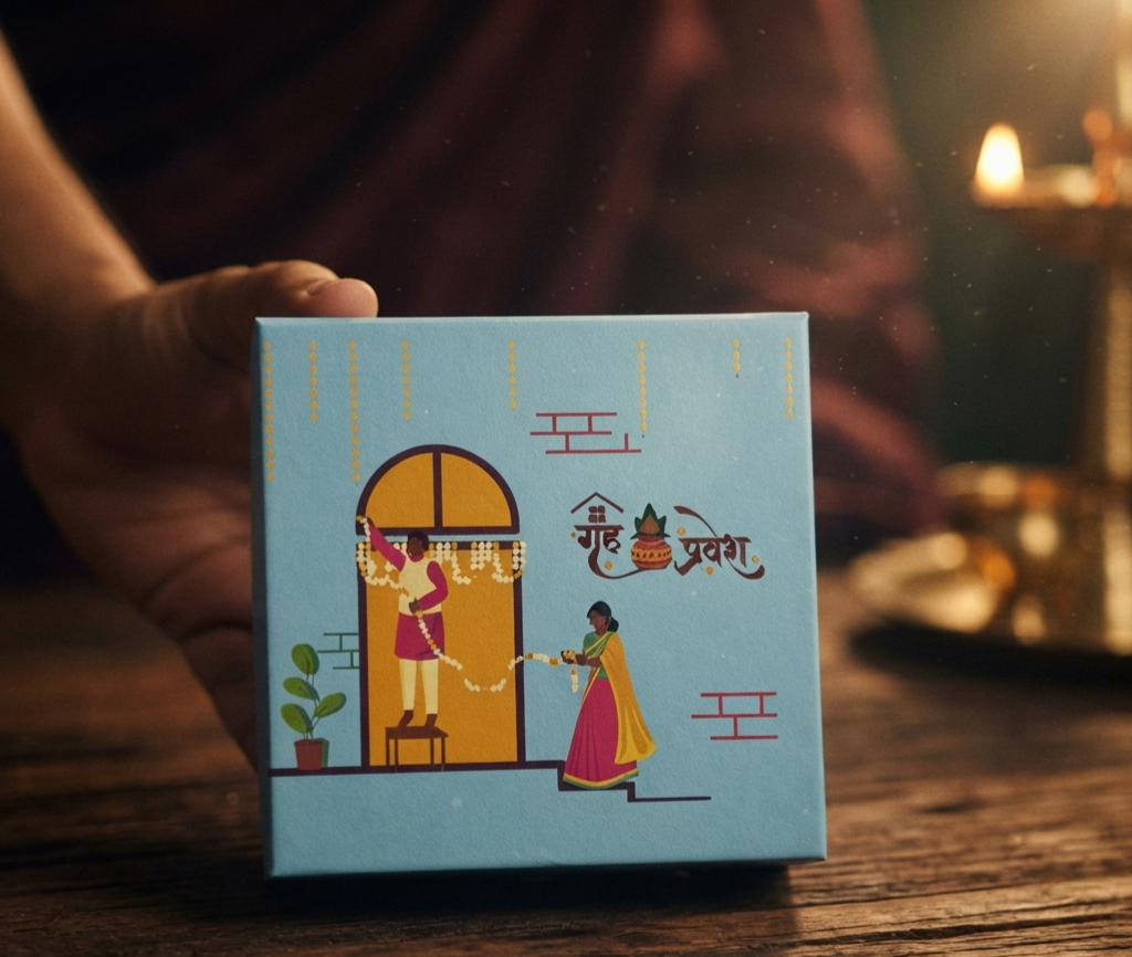 GRIHA PRAVESH 1GM COLOURED COIN WITH PREMIUM BOX AND CAPSULE PACKAGING