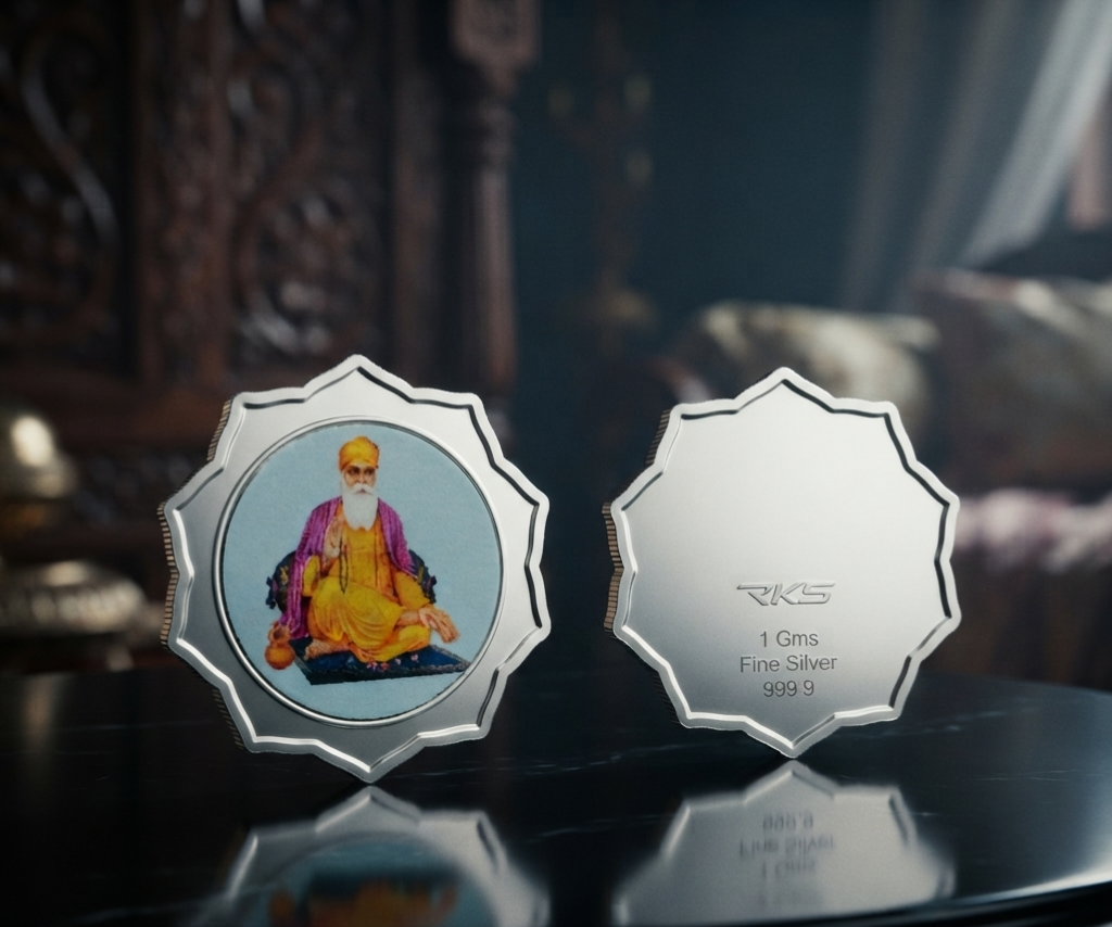 GURU NANAK DEV JI 1 GM COLOURED COIN WITH PREMIUM BOX AND CAPSULE PACKAGING